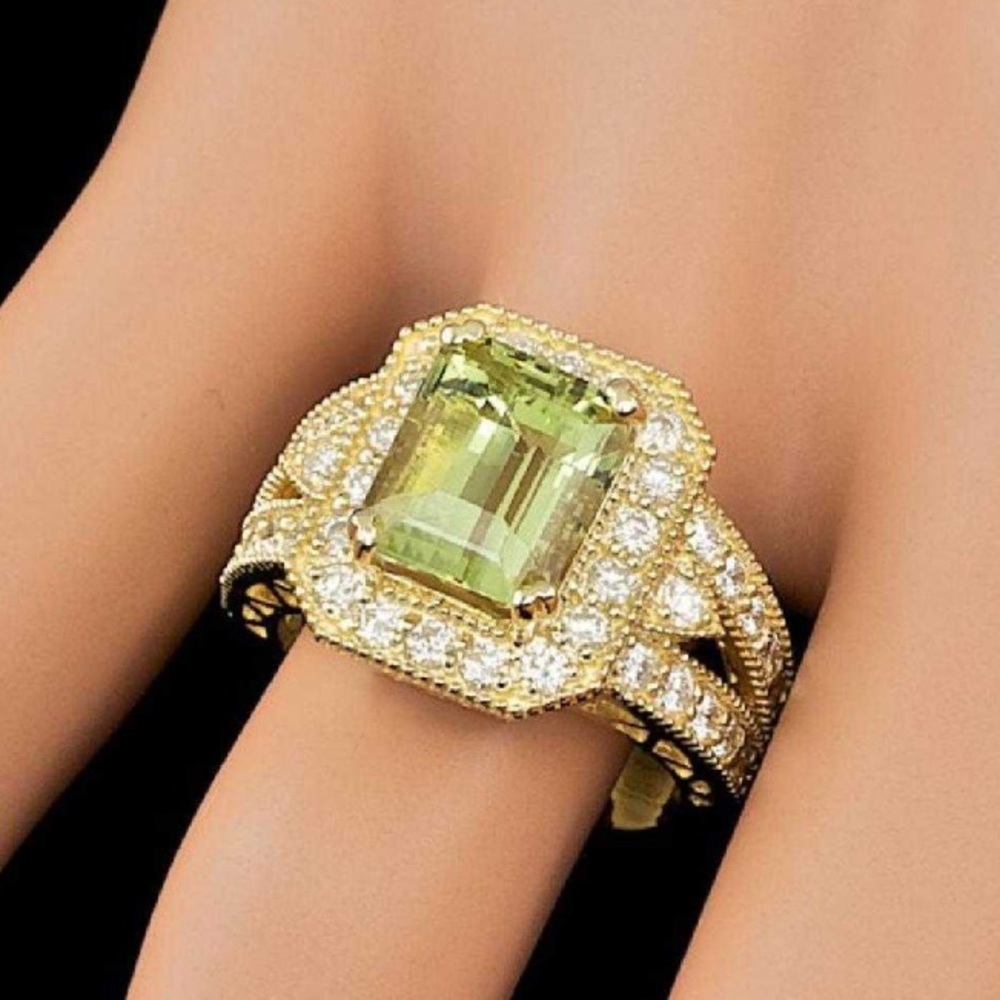 RADIANT ❤️‍🩹❤️❤️‍🩹14k Yellow Gold 4.00ct Beryl 1.30ct Diamond Ring - Picture 3 of 9
